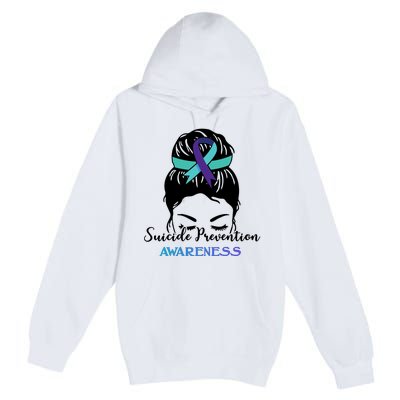 Suicide Prevention Awareness Hair Bun Ribbon Premium Pullover Hoodie