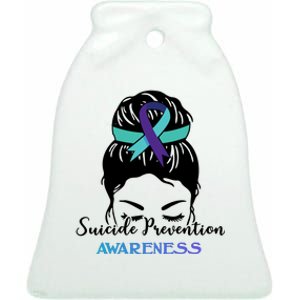 Suicide Prevention Awareness Hair Bun Ribbon Ceramic Bell Ornament