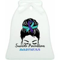 Suicide Prevention Awareness Hair Bun Ribbon Ceramic Bell Ornament