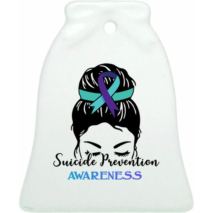 Suicide Prevention Awareness Hair Bun Ribbon Ceramic Bell Ornament