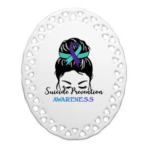 Suicide Prevention Awareness Hair Bun Ribbon Ceramic Oval Ornament