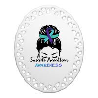 Suicide Prevention Awareness Hair Bun Ribbon Ceramic Oval Ornament