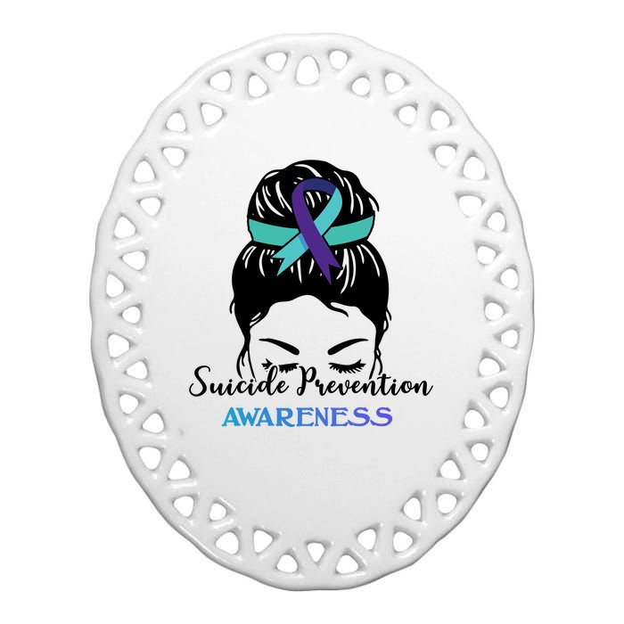 Suicide Prevention Awareness Hair Bun Ribbon Ceramic Oval Ornament