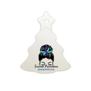 Suicide Prevention Awareness Hair Bun Ribbon Ceramic Tree Ornament