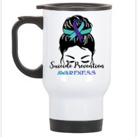 Suicide Prevention Awareness Hair Bun Ribbon Stainless Steel Travel Mug