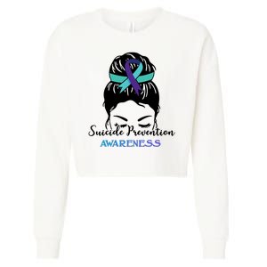 Suicide Prevention Awareness Hair Bun Ribbon Cropped Pullover Crew