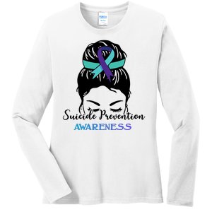 Suicide Prevention Awareness Hair Bun Ribbon Ladies Long Sleeve Shirt