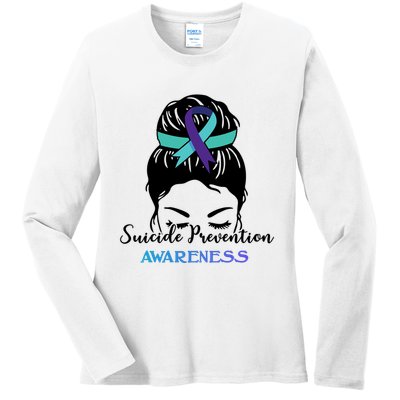 Suicide Prevention Awareness Hair Bun Ribbon Ladies Long Sleeve Shirt