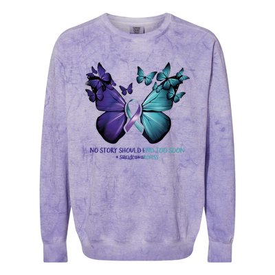 Suicide Prevention Awareness Butterfly No Story Should End Too Soon Colorblast Crewneck Sweatshirt