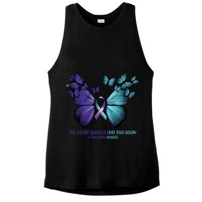 Suicide Prevention Awareness Butterfly No Story Should End Too Soon Ladies PosiCharge Tri-Blend Wicking Tank
