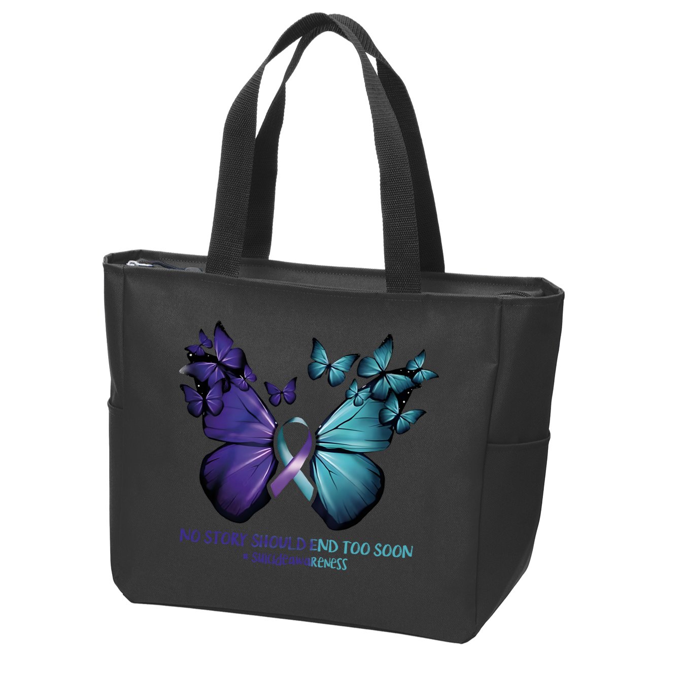 Suicide Prevention Awareness Butterfly No Story Should End Too Soon Zip Tote Bag