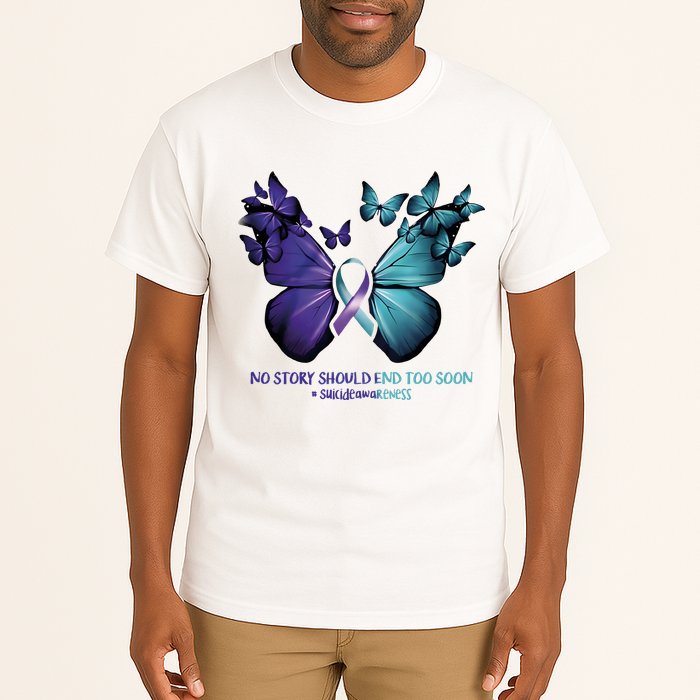 Suicide Prevention Awareness Butterfly No Story Should End Too Soon Tall T-Shirt