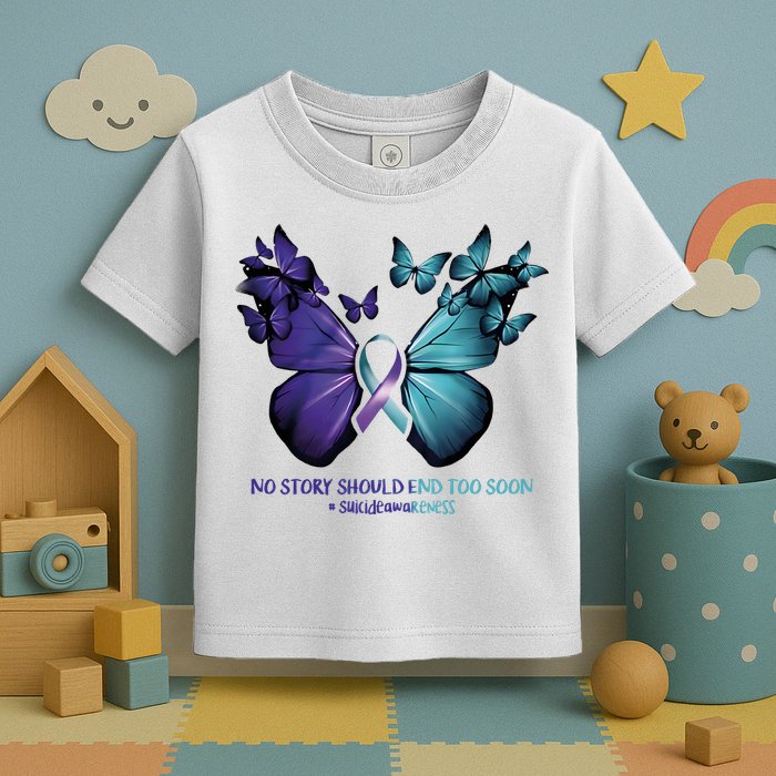 Suicide Prevention Awareness Butterfly No Story Should End Too Soon Toddler T-Shirt