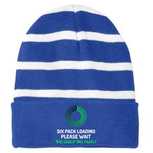 Six Pack Abs Loading Please Wait Gift Funny Gym Workout Design Cute Gift Striped Beanie with Solid Band