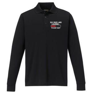 Six Pack Abs Loading (Please Wait) Gift Funny Gym Workout Funny Gift Performance Long Sleeve Polo