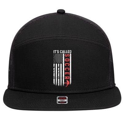 Soccer Players American Flag It's Called Soccer Funny Futbol 7 Panel Mesh Trucker Snapback Hat