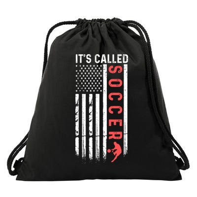Soccer Players American Flag It's Called Soccer Funny Futbol Drawstring Bag