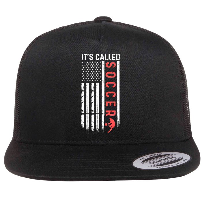 Soccer Players American Flag It's Called Soccer Funny Futbol Flat Bill Trucker Hat