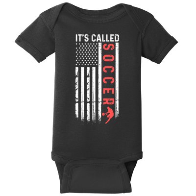 Soccer Players American Flag It's Called Soccer Funny Futbol Baby Bodysuit