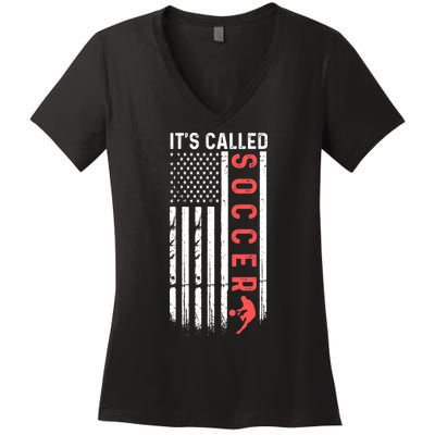 Soccer Players American Flag It's Called Soccer Funny Futbol Women's V-Neck T-Shirt