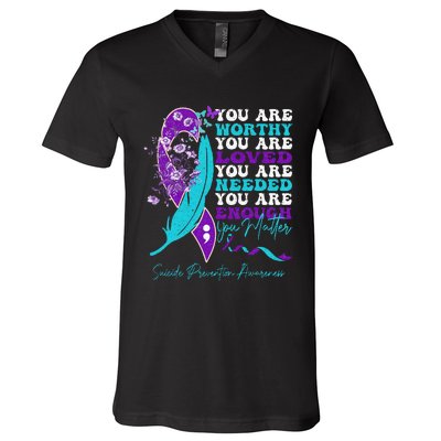 Suicide Prevention Awareness Positive Motivational V-Neck T-Shirt