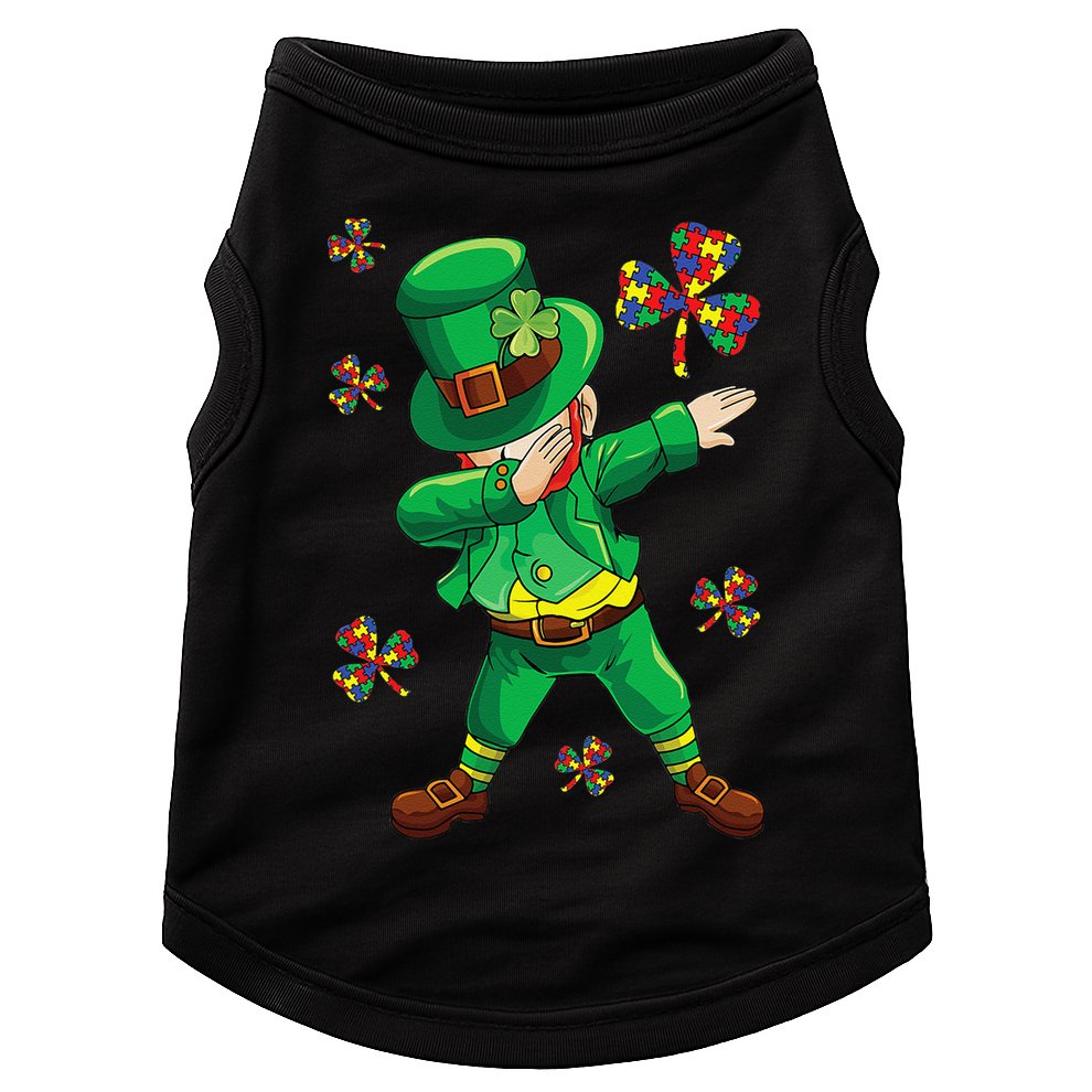 St Patrick's Autism Awareness Puzzle Ribbon Leprechaun IEP Doggie Tank