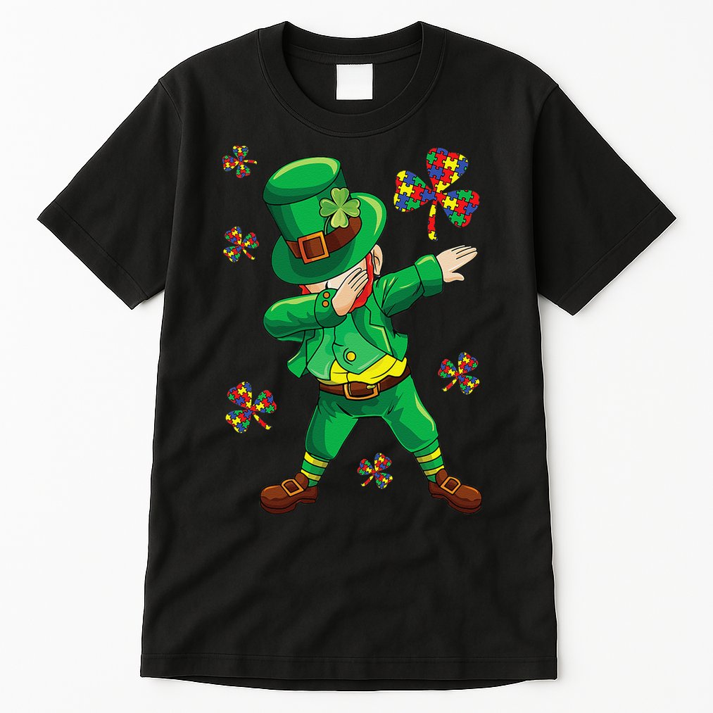 St Patrick's Autism Awareness Puzzle Ribbon Leprechaun IEP Tall T-Shirt