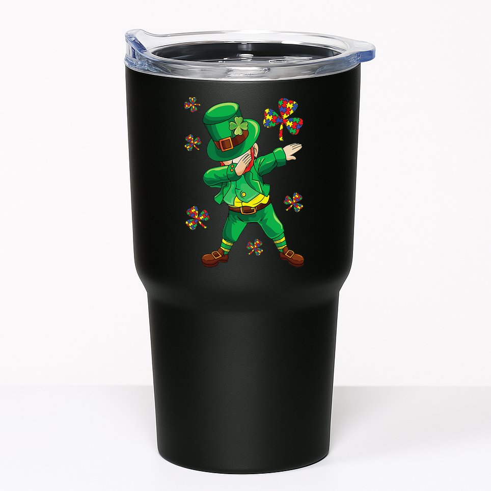 St Patrick's Autism Awareness Puzzle Ribbon Leprechaun IEP Tumbler