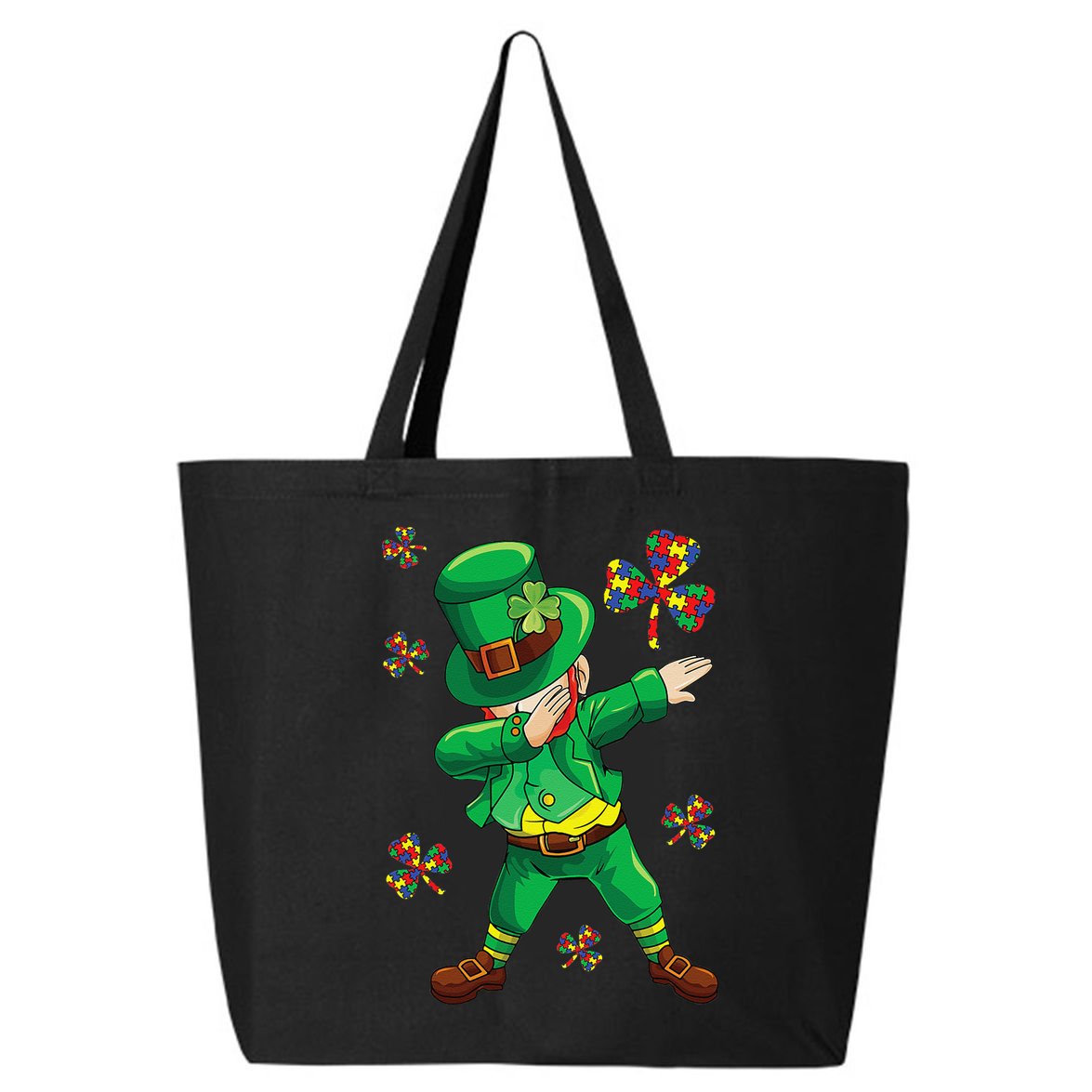 St Patrick's Autism Awareness Puzzle Ribbon Leprechaun IEP 25L Jumbo Tote