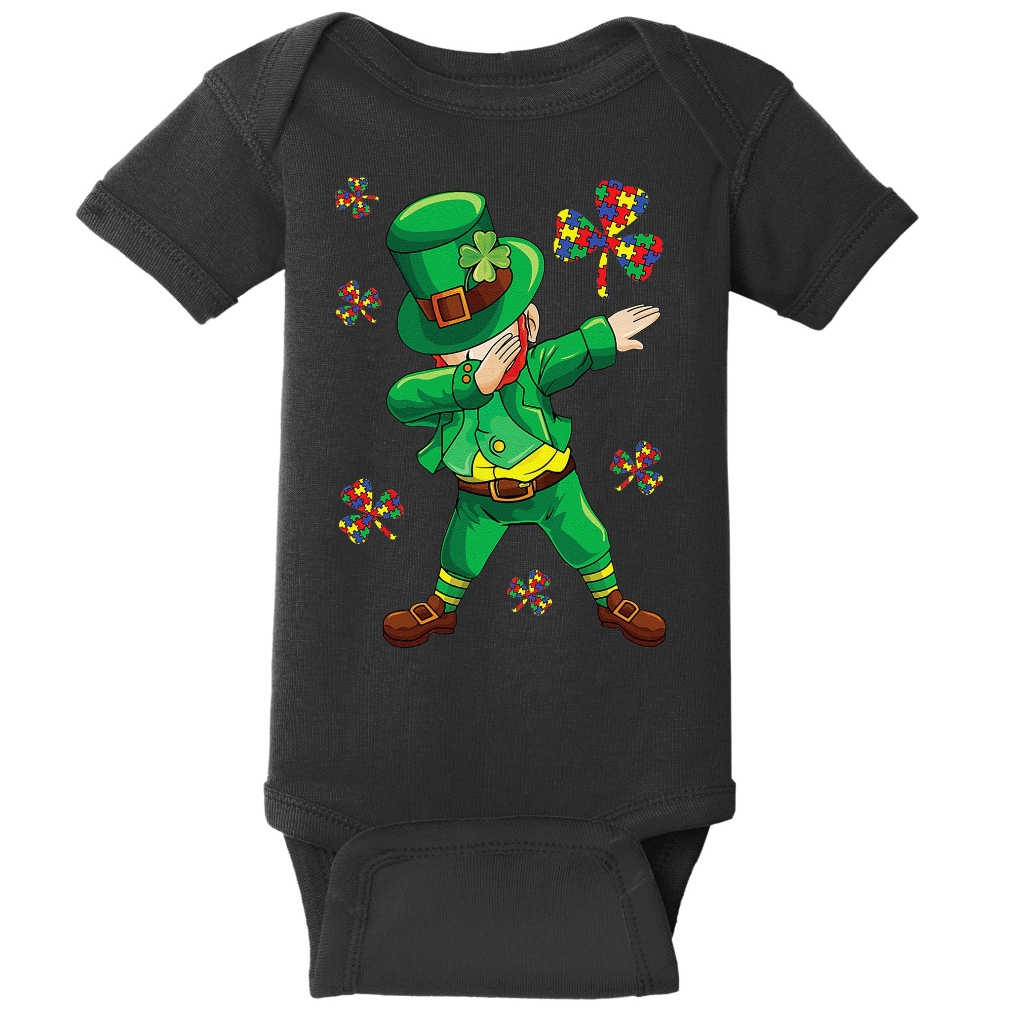 St Patrick's Autism Awareness Puzzle Ribbon Leprechaun IEP Baby Bodysuit