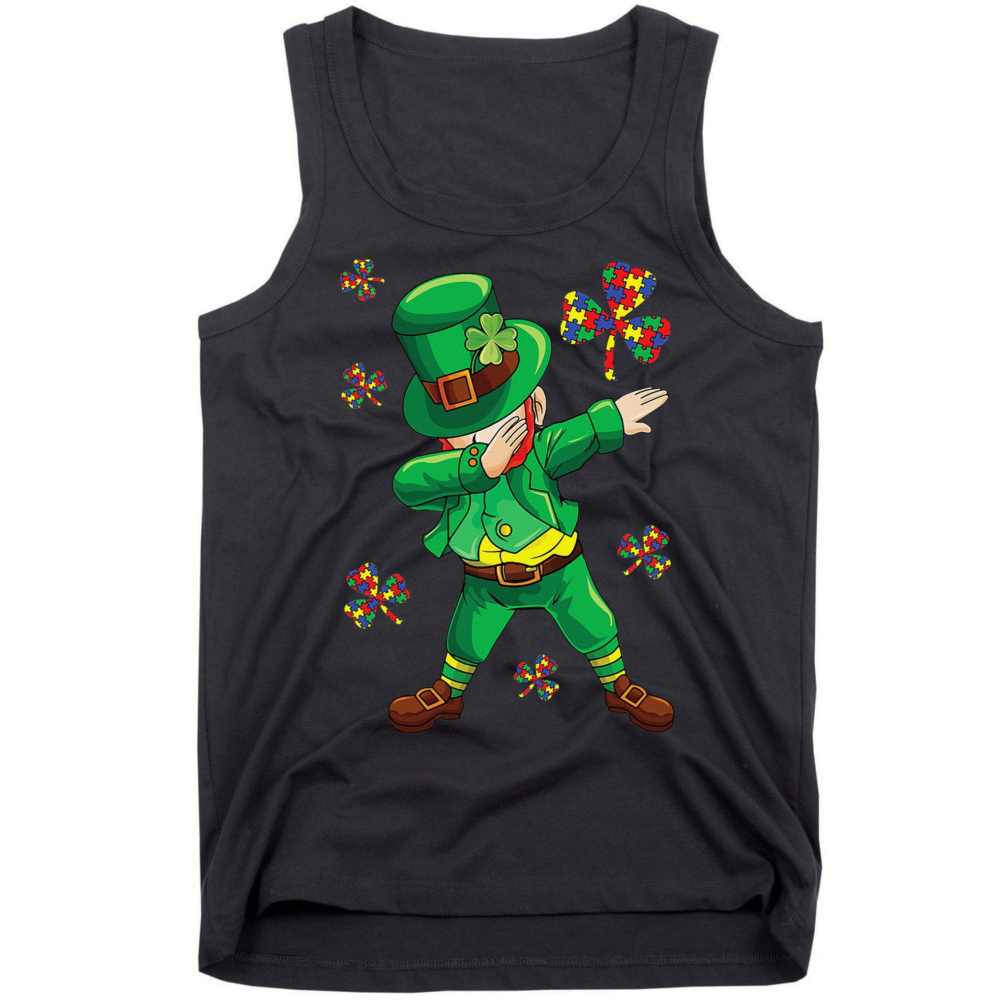 St Patrick's Autism Awareness Puzzle Ribbon Leprechaun IEP Tank Top