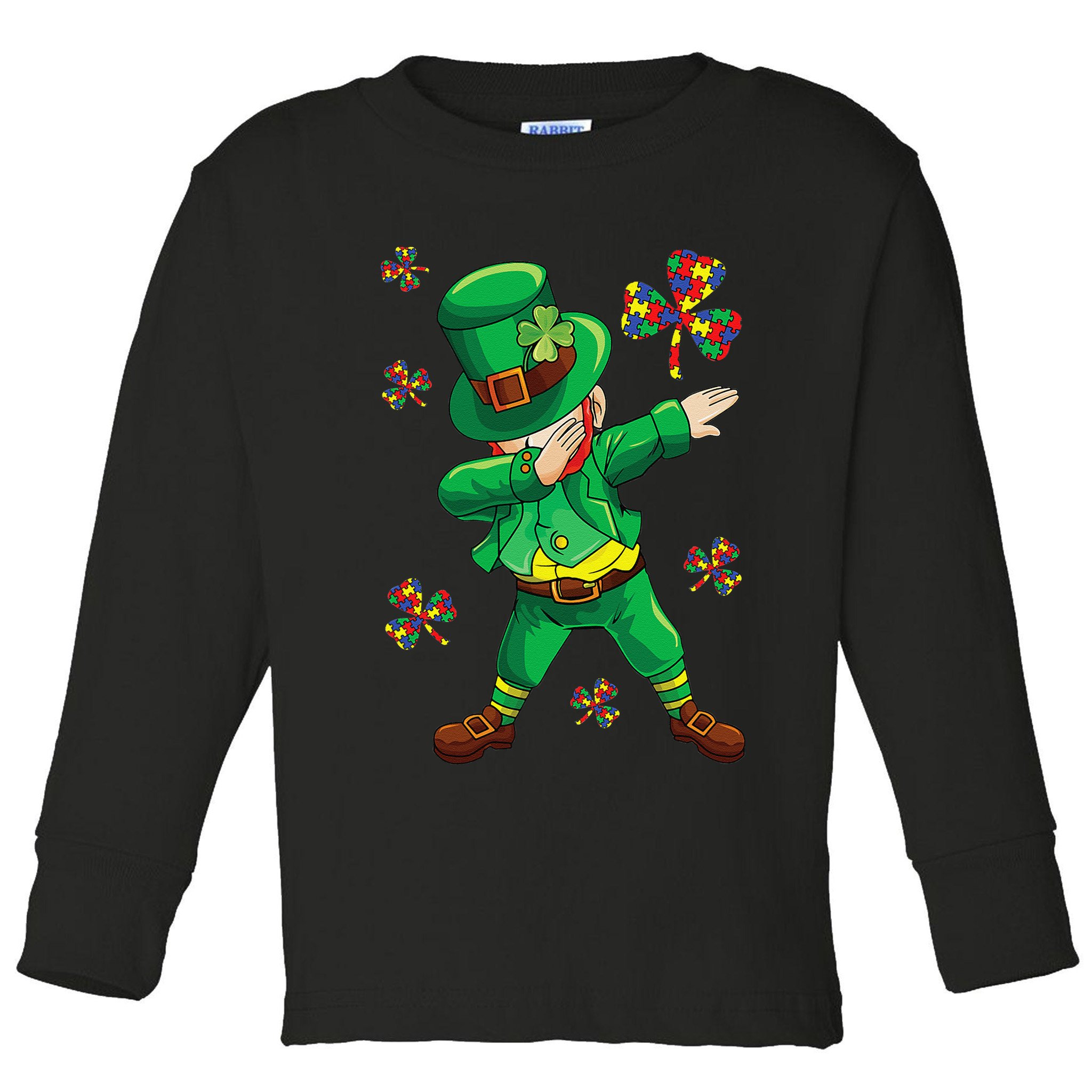 St Patrick's Autism Awareness Puzzle Ribbon Leprechaun IEP Toddler Long Sleeve Shirt
