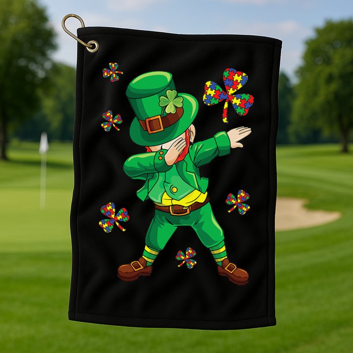 St Patrick's Autism Awareness Puzzle Ribbon Leprechaun IEP Golf Towel