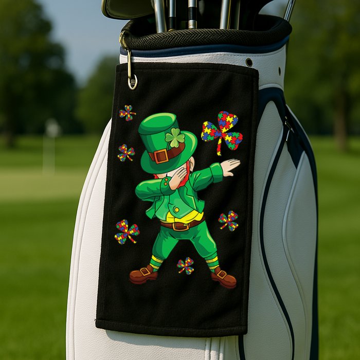 St Patrick's Autism Awareness Puzzle Ribbon Leprechaun IEP Golf Towel