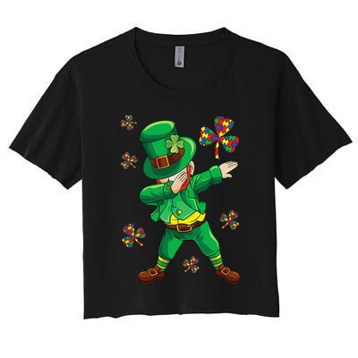 St Patrick's Autism Awareness Puzzle Ribbon Leprechaun IEP Crop Top