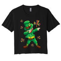 St Patrick's Autism Awareness Puzzle Ribbon Leprechaun IEP Women's Crop Top Tee