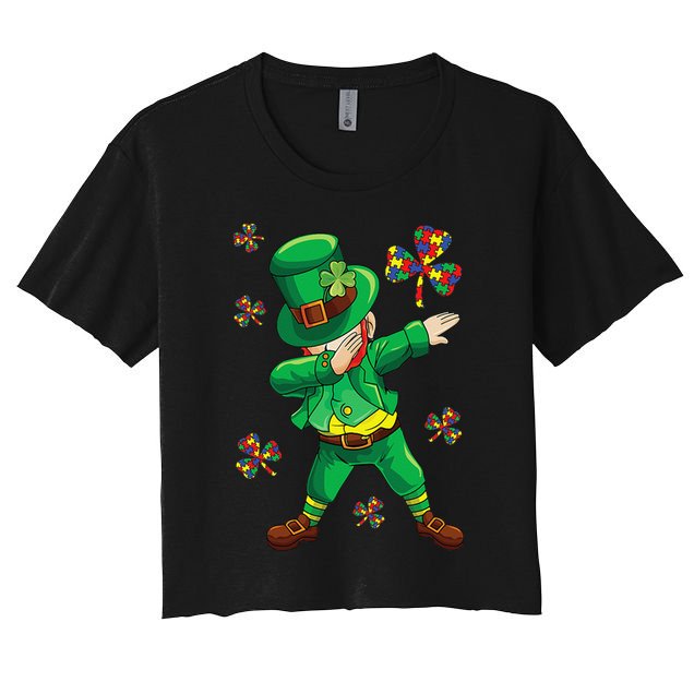 St Patrick's Autism Awareness Puzzle Ribbon Leprechaun IEP Women's Crop Top Tee
