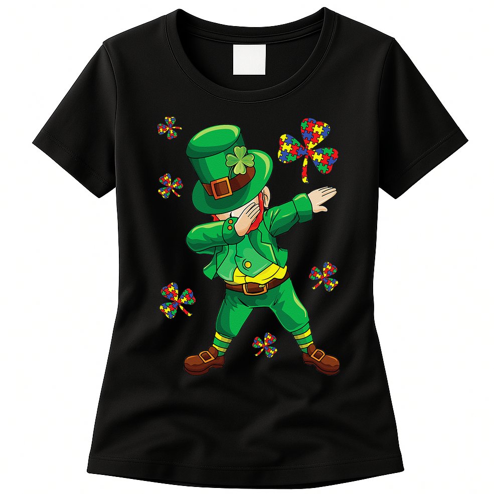 St Patrick's Autism Awareness Puzzle Ribbon Leprechaun IEP Womens T-Shirt