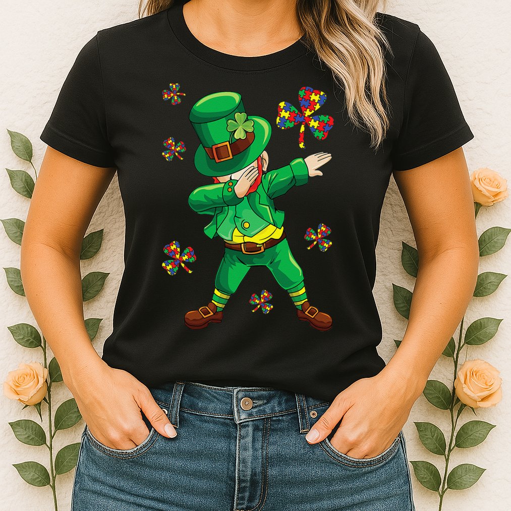 St Patrick's Autism Awareness Puzzle Ribbon Leprechaun IEP Womens T-Shirt