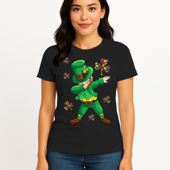 St Patrick's Autism Awareness Puzzle Ribbon Leprechaun IEP Womens T-Shirt