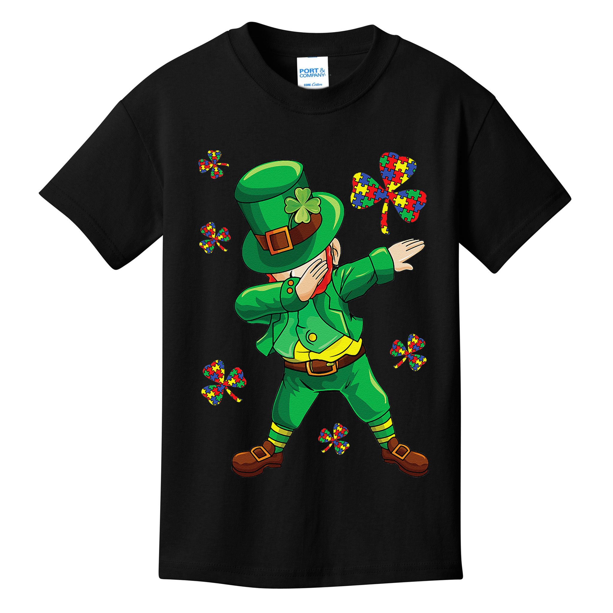 St Patrick's Autism Awareness Puzzle Ribbon Leprechaun IEP Kids T-Shirt