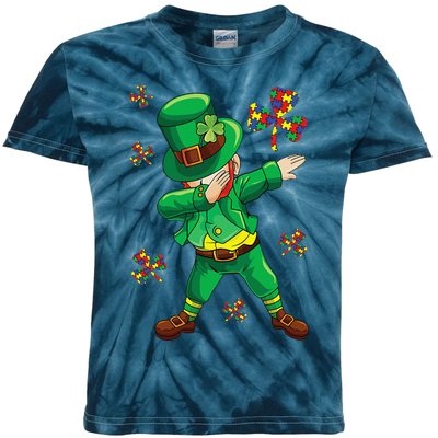 St Patrick's Autism Awareness Puzzle Ribbon Leprechaun IEP Kids Tie-Dye T-Shirt