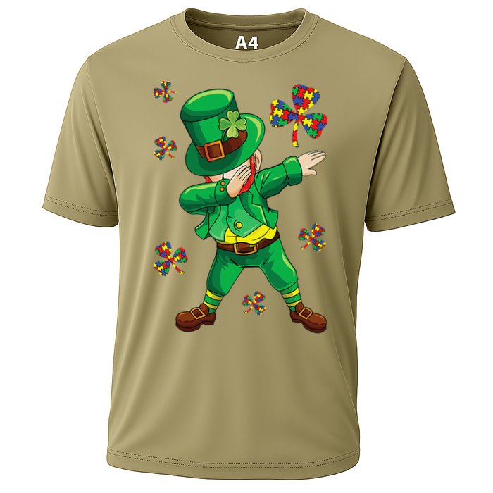 St Patrick's Autism Awareness Puzzle Ribbon Leprechaun IEP Cooling Performance Crew T-Shirt