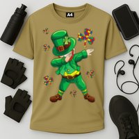 St Patrick's Autism Awareness Puzzle Ribbon Leprechaun IEP Cooling Performance Crew T-Shirt