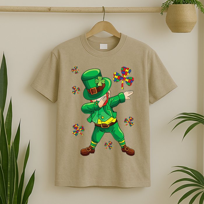 St Patrick's Autism Awareness Puzzle Ribbon Leprechaun IEP T-Shirt