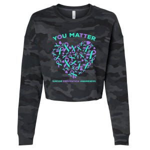 Suicide Prevention Awareness Teal Purple Ribbon You Matter Cropped Pullover Crew