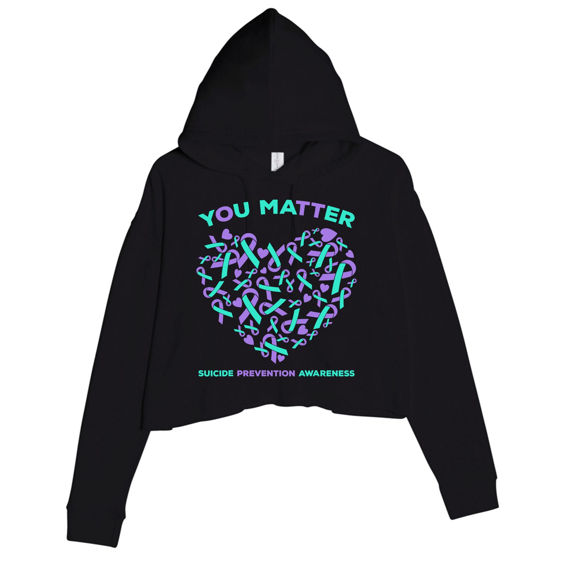 Suicide Prevention Awareness Teal Purple Ribbon You Matter Crop Fleece Hoodie
