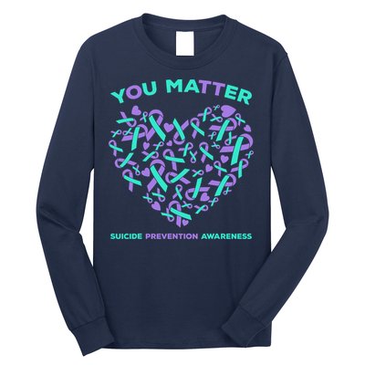 Suicide Prevention Awareness Teal Purple Ribbon You Matter Long Sleeve Shirt