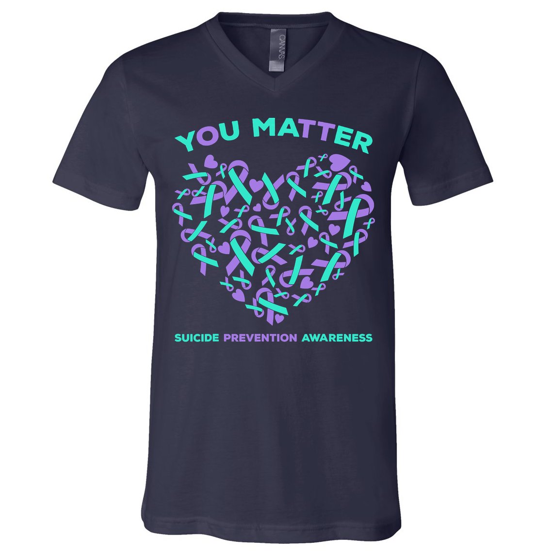 Suicide Prevention Awareness Teal Purple Ribbon You Matter V-Neck T-Shirt