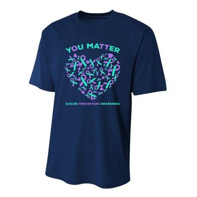 Suicide Prevention Awareness Teal Purple Ribbon You Matter Performance Sprint T-Shirt